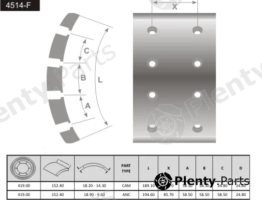 Fras-Le 4514-F — Brake Lining, drum brake