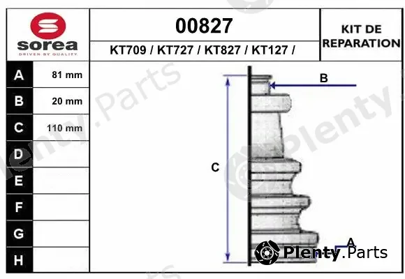 Snra 00827 — Bellow Kit, drive shaft