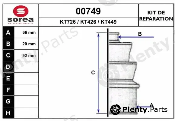 Snra 00749 — Bellow Kit, drive shaft