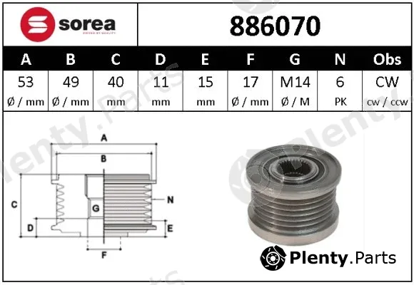 Snra 886070 — Alternator Freewheel Clutch