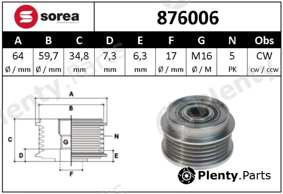 Snra 876006 — Alternator Freewheel Clutch