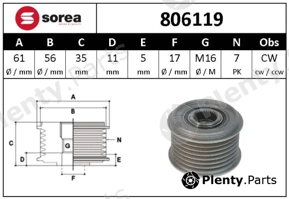 Snra 806119 — Alternator Freewheel Clutch