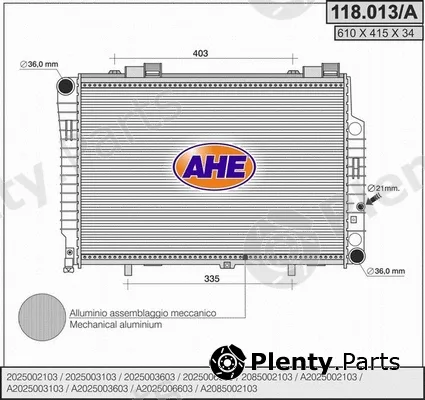 AHE 118.013/A — Radiator, engine cooling