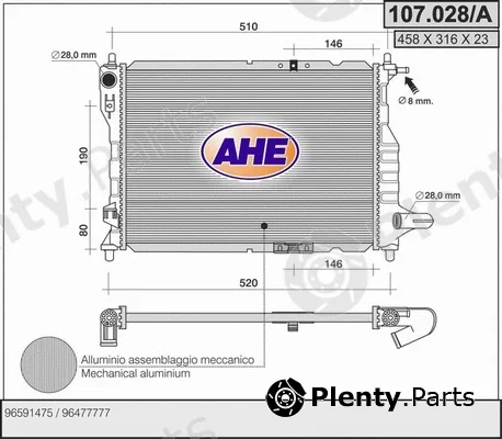 AHE 107.028/A — Radiator, engine cooling