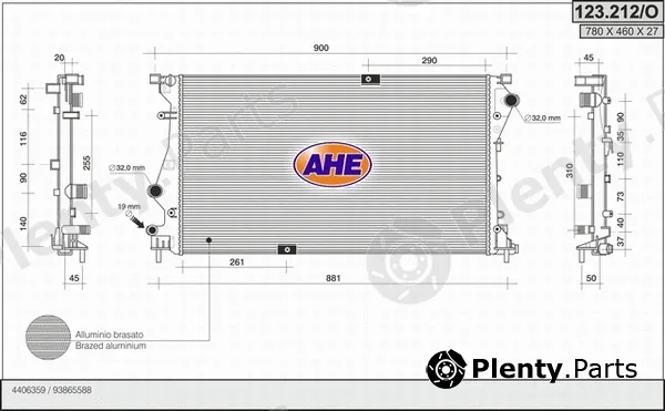 AHE 123.212/O — Radiator, engine cooling