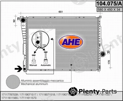 AHE 104.075/A — Radiator, engine cooling