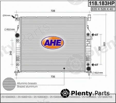 AHE 118.183HP — Radiator, engine cooling
