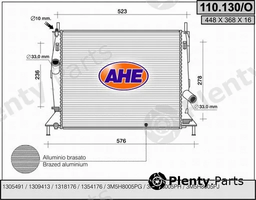 AHE 110.130/O — Radiator, engine cooling
