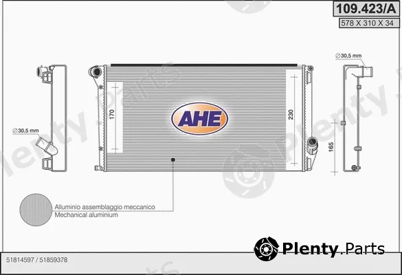 AHE 109.423/A — Radiator, engine cooling