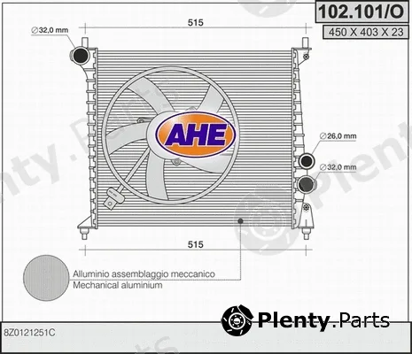AHE 102.101/O — Radiator, engine cooling