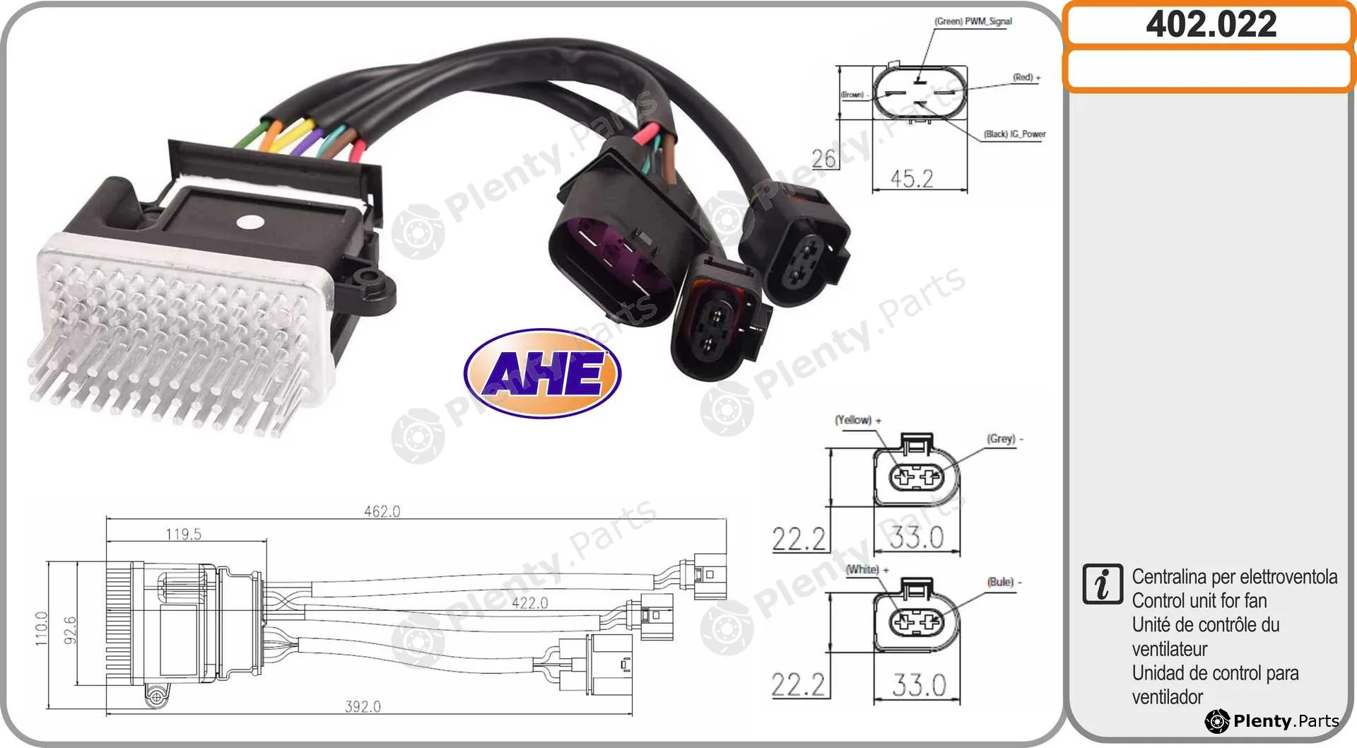 AHE 402.022 — Control Unit, electric fan (engine cooling)