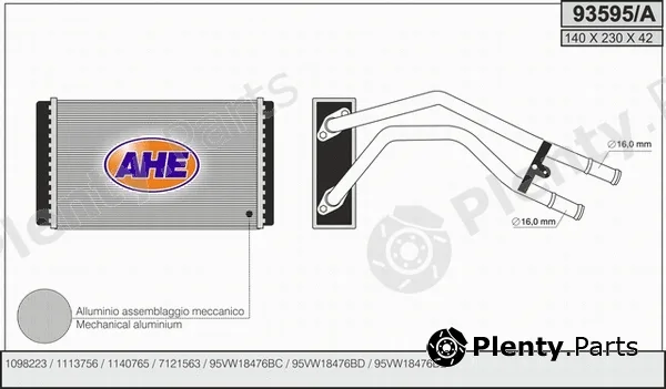 AHE 93595/A — Heat Exchanger, interior heating