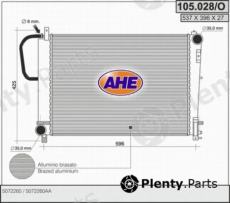 AHE 105.028/O — Radiator, engine cooling