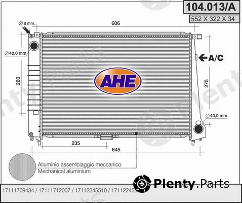 AHE 104.013/A — Radiator, engine cooling