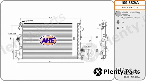 AHE 109.382/A — Radiator, engine cooling