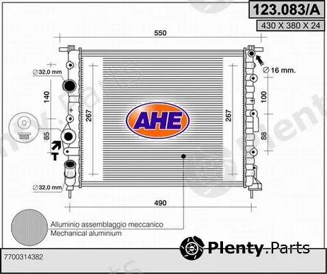 AHE 123.083/A — Radiator, engine cooling
