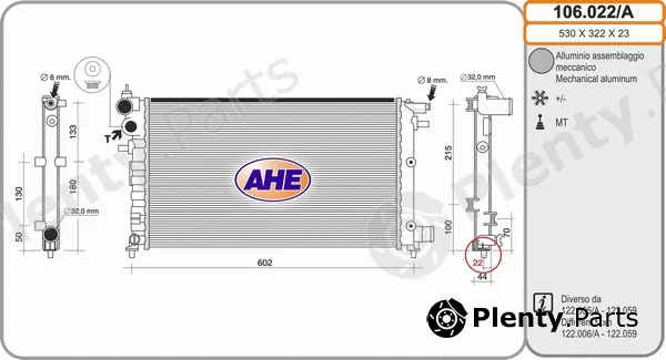 AHE 106.022/A — Radiator, engine cooling
