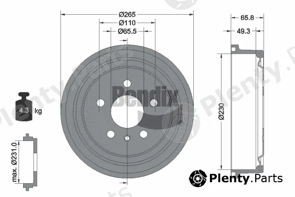 BENDIX Braking BDM1051 — Brake Drum