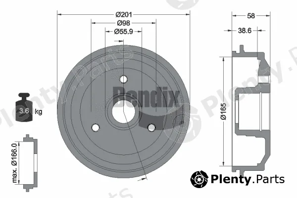 BENDIX Braking BDM1025 — Brake Drum