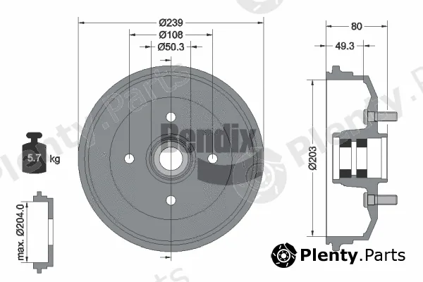 BENDIX Braking BDM1136 — Brake Drum