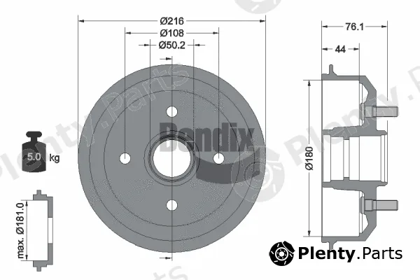 BENDIX Braking BDM1037 — Brake Drum