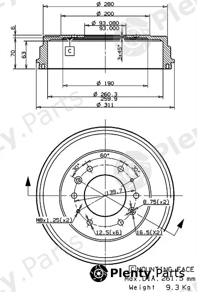 Villar 627.0282 — Brake Drum