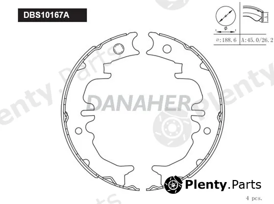 Danaher DBS10167A — Brake Shoe Set, parking brake
