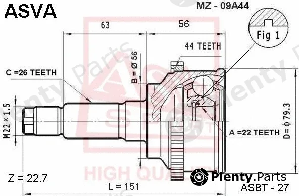 Asva MZ-09A44 — Joint Kit, drive shaft