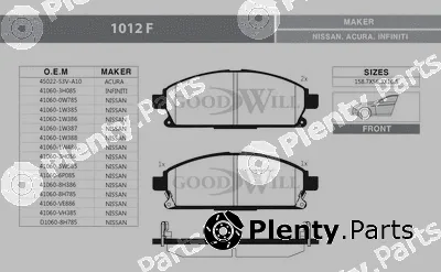 Goodwill 1012F — Brake Pad Set, disc brake