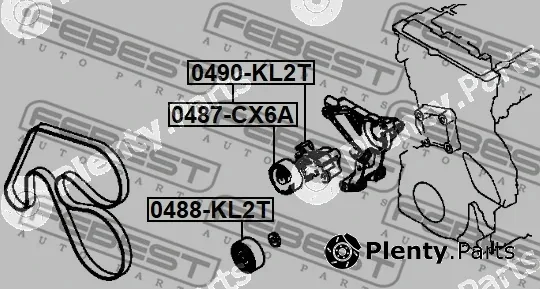 Febest 0488-KL2T — Deflection/Guide Pulley, V-ribbed belt