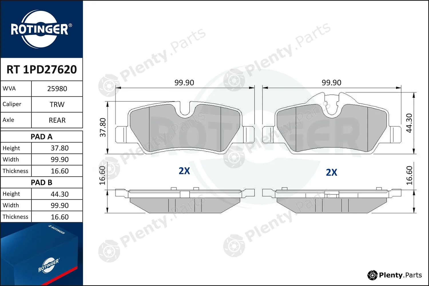 Rotinger RT1PD27620 — Brake Pad Set, disc brake