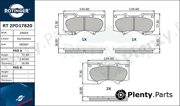 Rotinger RT2PD17820 — Brake Pad Set, disc brake