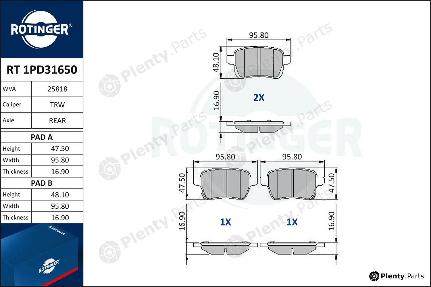 Rotinger RT1PD31650 — Brake Pad Set, disc brake