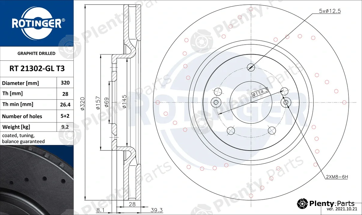 Rotinger RT21302-GLT3 — Brake Disc GRAPHITE DRILLED