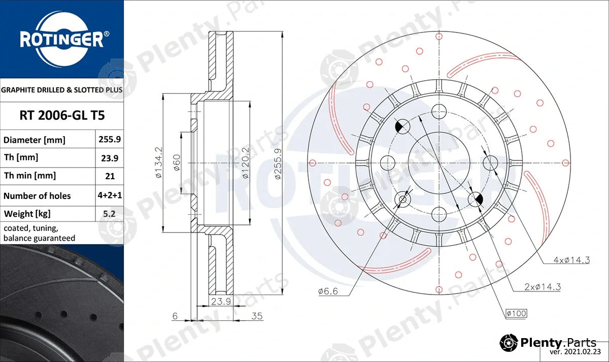 Rotinger RT2006-GLT5 — Brake Disc GRAPHITE DRILLED & SLOTTED PLUS