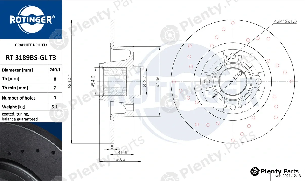 Rotinger RT3189BS-GLT3 — Brake Disc GRAPHITE DRILLED