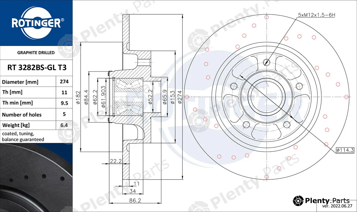Rotinger RT3282BS-GLT3 — Brake Disc GRAPHITE DRILLED