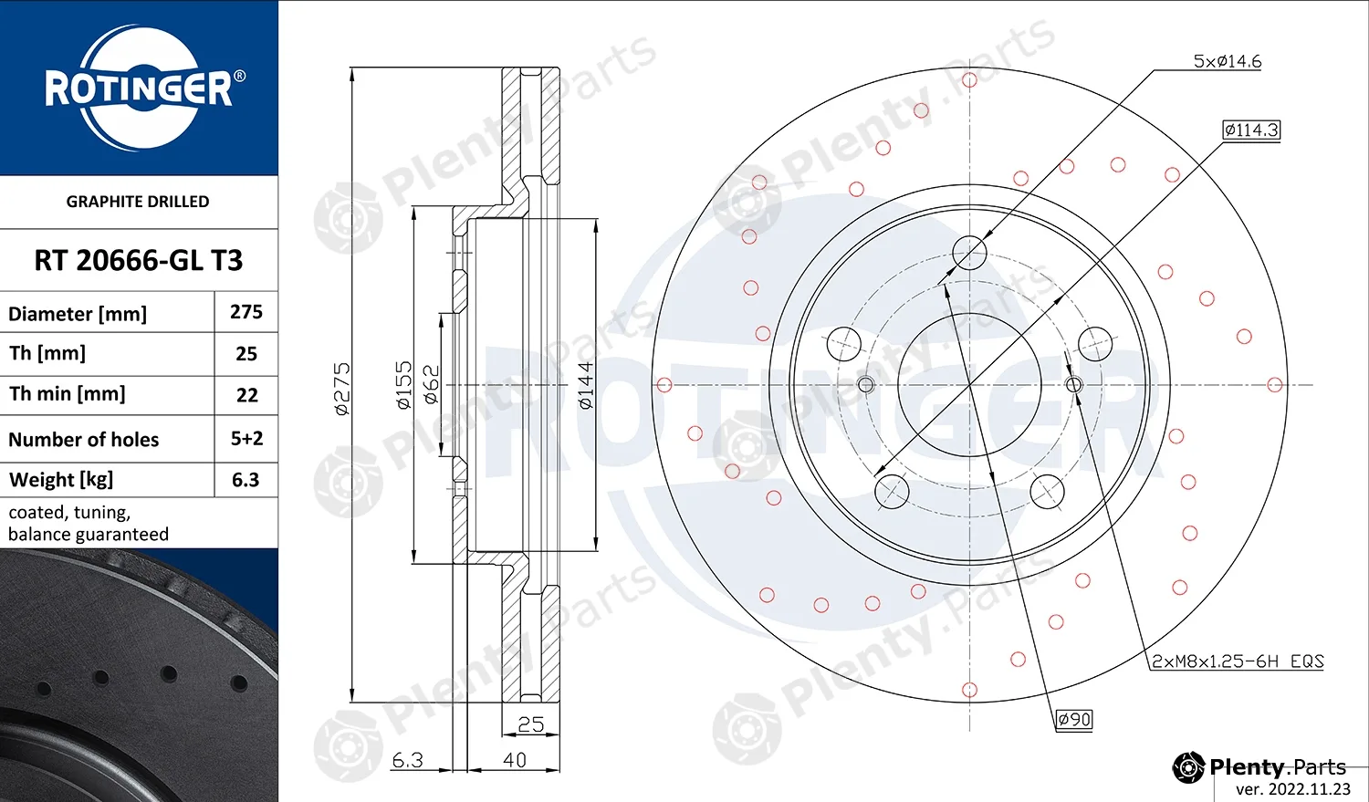 Rotinger RT20666-GLT3 — Brake Disc GRAPHITE DRILLED