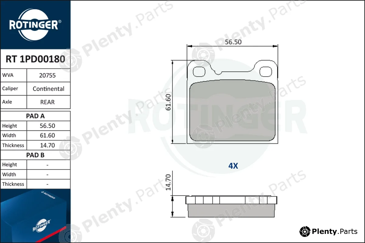 Rotinger RT1PD00180 — Brake Pad Set, disc brake