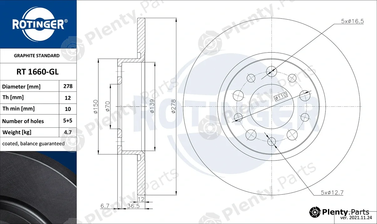 Rotinger RT1660-GL — Brake Disc GRAPHITE LINE