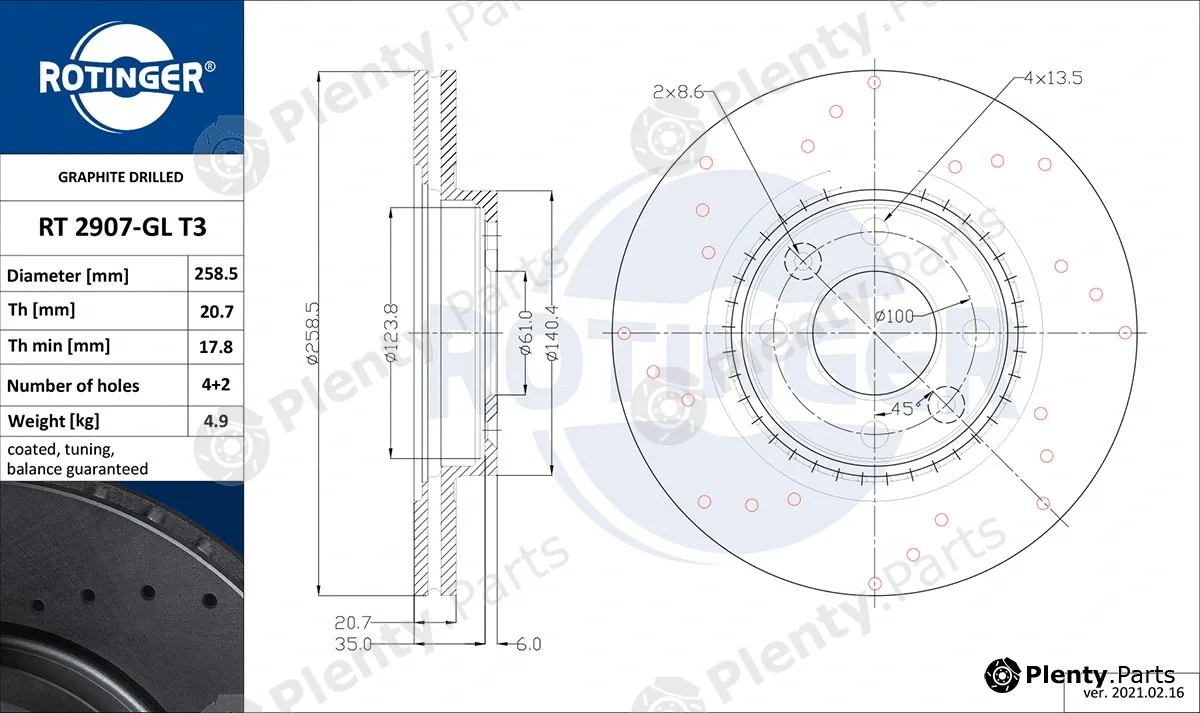 Rotinger RT2907-GLT3 — Brake Disc GRAPHITE DRILLED