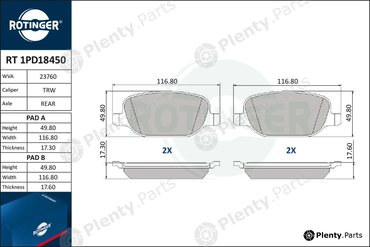 Rotinger RT1PD18450 — Brake Pad Set, disc brake
