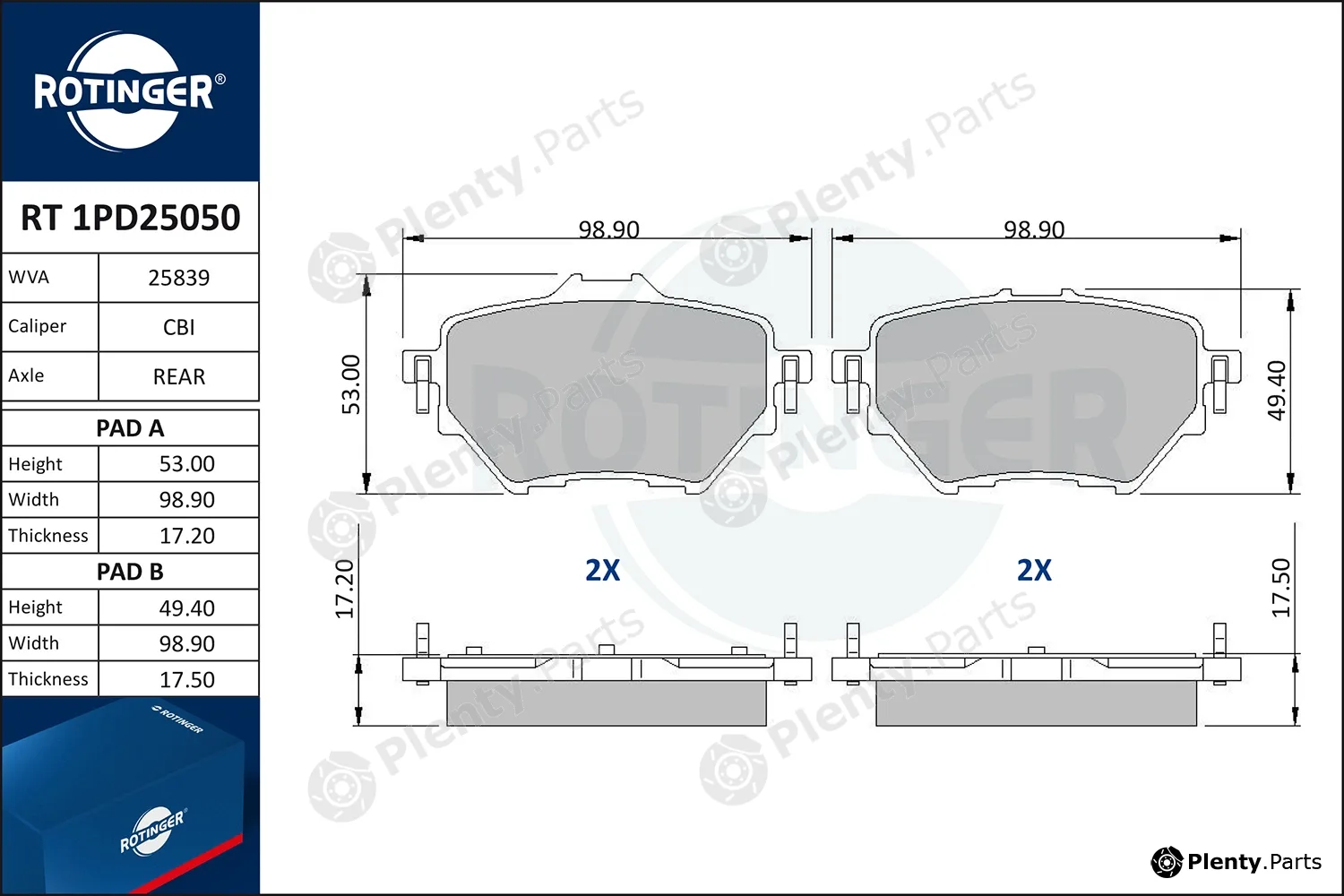 Rotinger RT1PD25050 — Brake Pad Set, disc brake