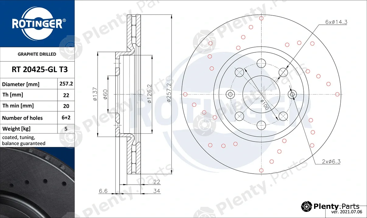 Rotinger RT20425-GLT3 — Brake Disc GRAPHITE DRILLED