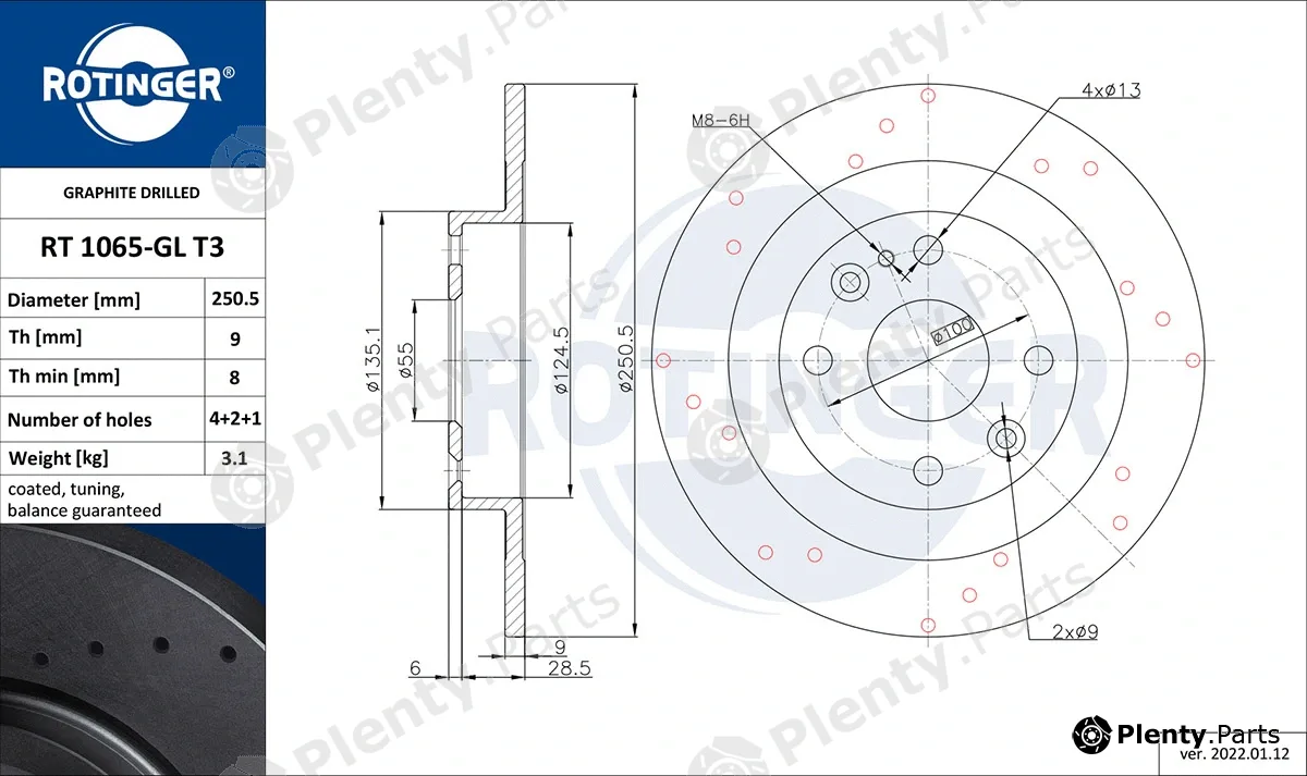 Rotinger RT1065-GLT3 — Brake Disc GRAPHITE DRILLED