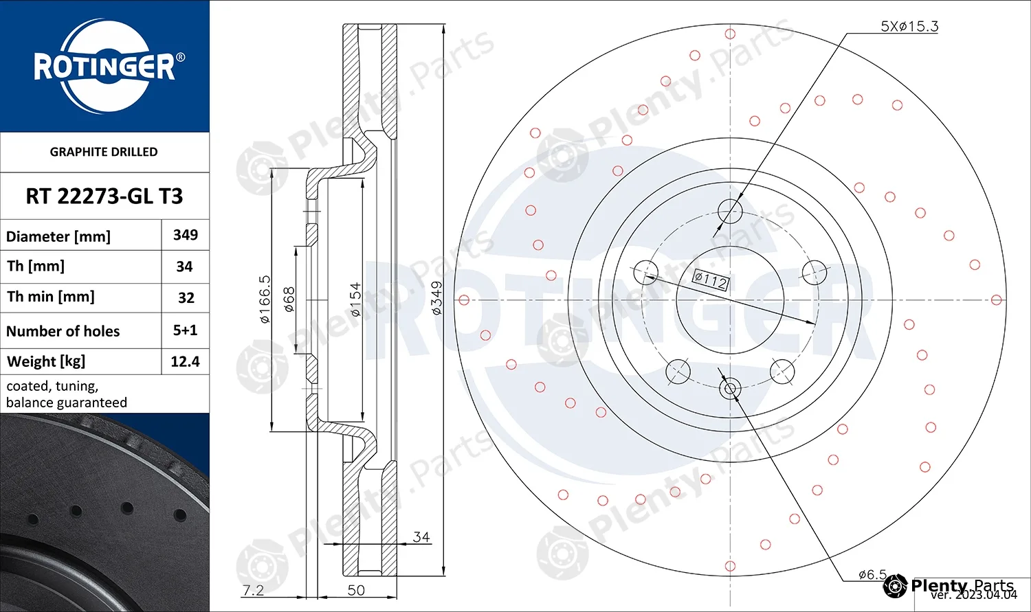 Rotinger RT22273-GLT3 — Brake Disc GRAPHITE DRILLED