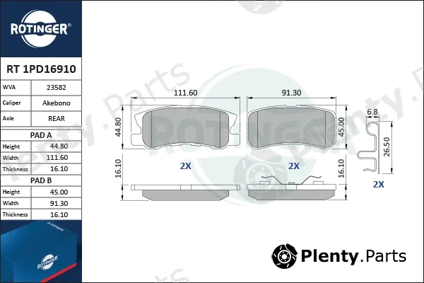 Rotinger RT1PD16910 — Brake Pad Set, disc brake