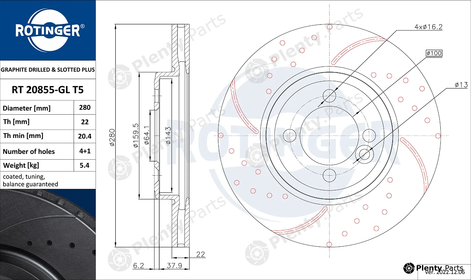 Rotinger RT20855-GLT5 — Brake Disc GRAPHITE DRILLED & SLOTTED PLUS