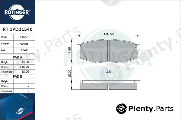 Rotinger RT1PD21540 — Brake Pad Set, disc brake