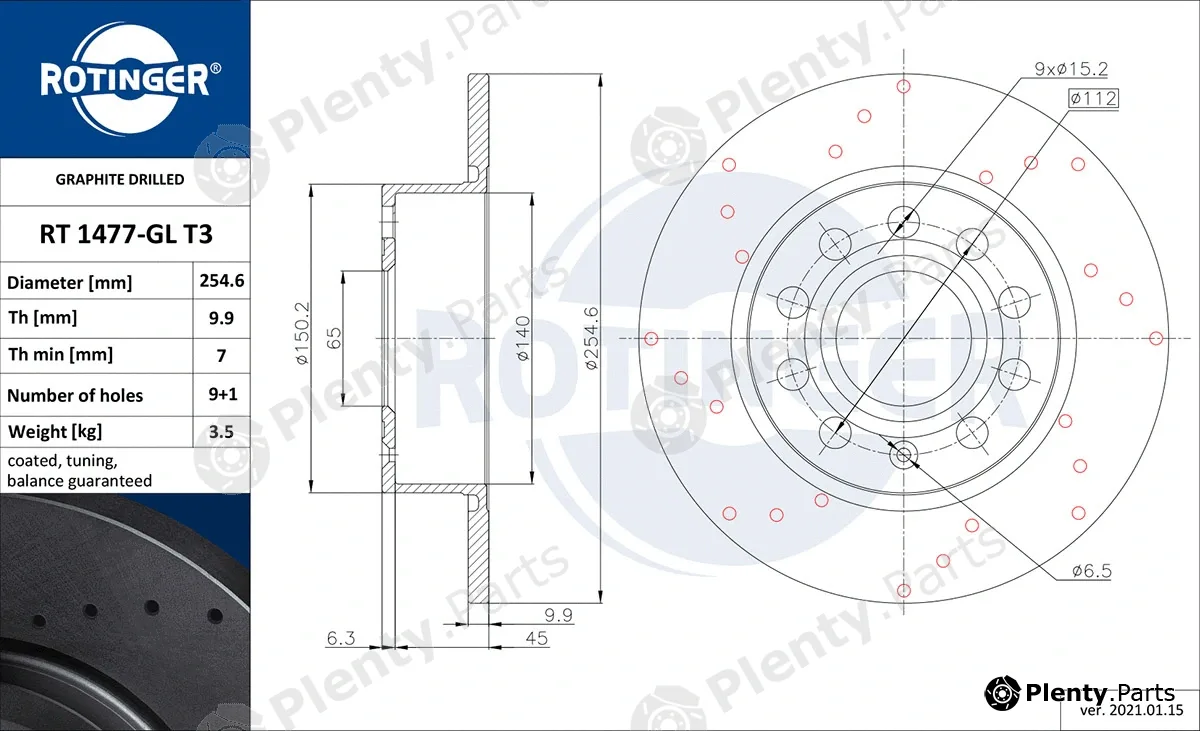 Rotinger RT1477-GLT3 — Brake Disc GRAPHITE DRILLED